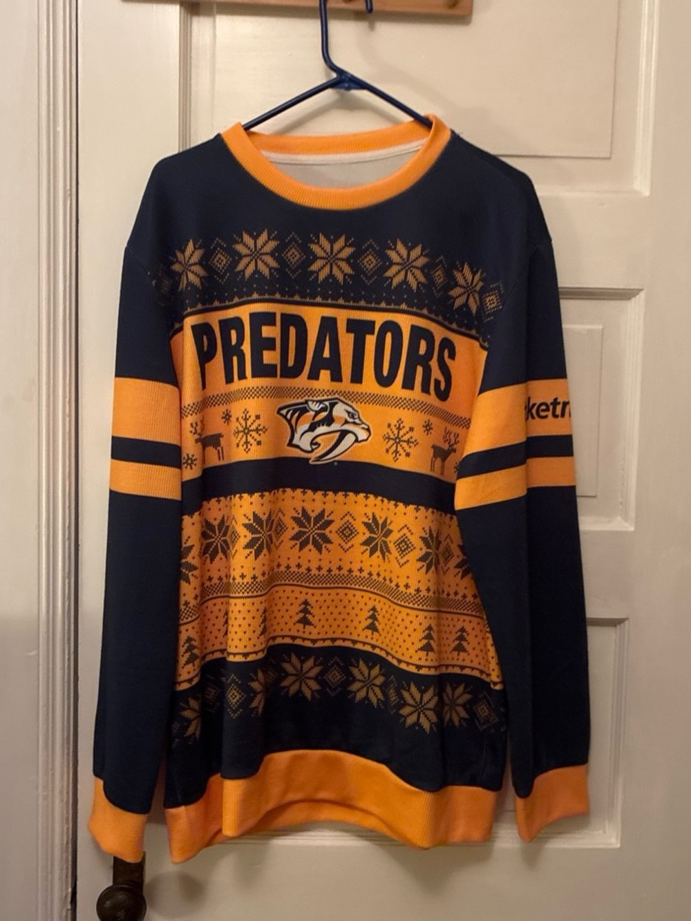 NHL Predators Navy and Gold Holiday Knit Pullover